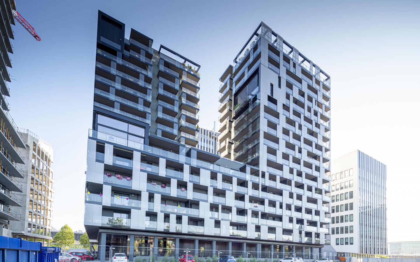 Skyplace, construction neuve à Strasbourg réalisée avec des menuiseries alu K-LINE. 